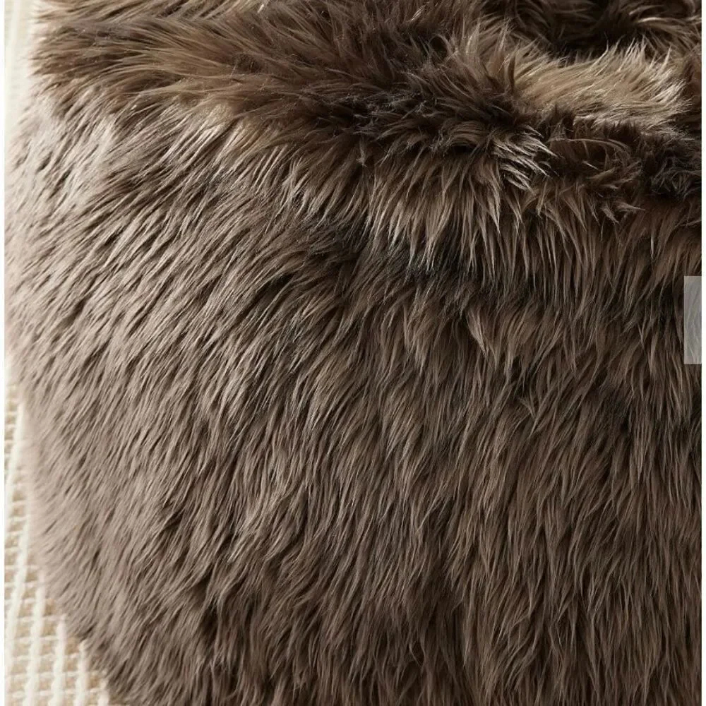 Pottery Barn Brown Faux Fur Round Pouf Ottoman Cover